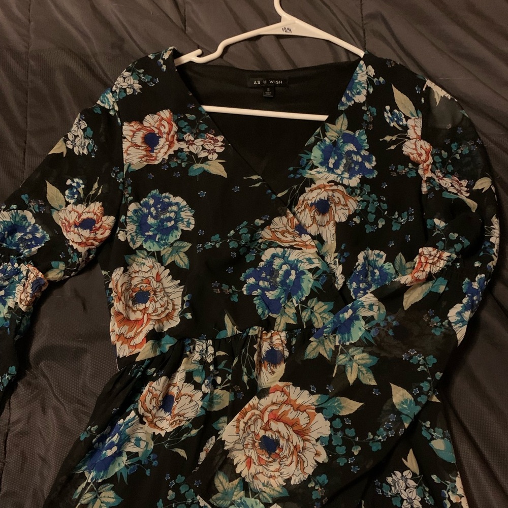 Black with Flowers Long Dress